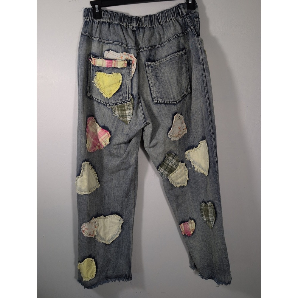 Blue Velvet Baggy Distressed Patchwork Boho Hippie Festival Jeans Large - Picture 10 of 16